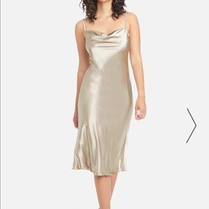 SATIN COWL NECK SLIP MIDI DRESS